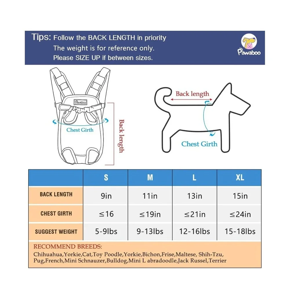 Pawaboo Pet Carrier Backpack, Adjustable Pet Front/Back Dog Bag, Hiking Colorful - Picture 2 of 9